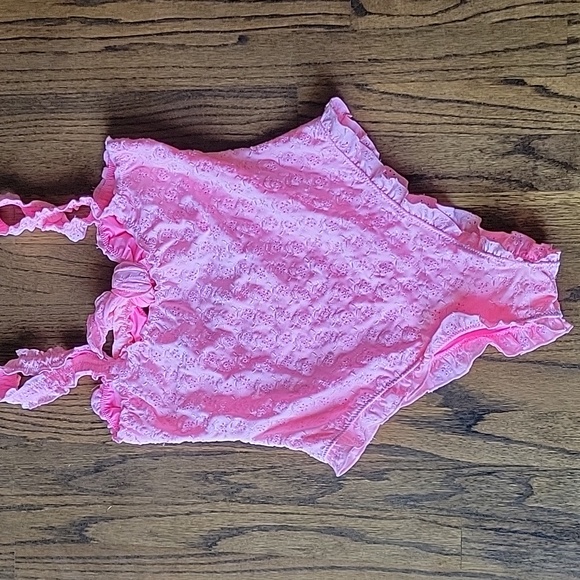 Frankie's Bikinis Lucia Eyelet One Piece Pink Cherry Blossom Swim Ruffles Sz.L - Picture 11 of 17